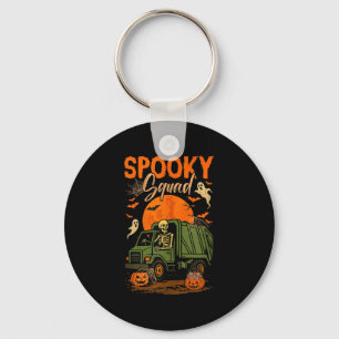 Spooky Halloween Squad Skeleton Driving Garbage Tr Keychain