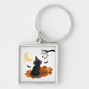 Spooky Halloween Square Keychain – Cute Black Cat
