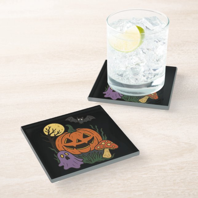 Spooky Halloween Sticker  Glass Coaster (Angled)