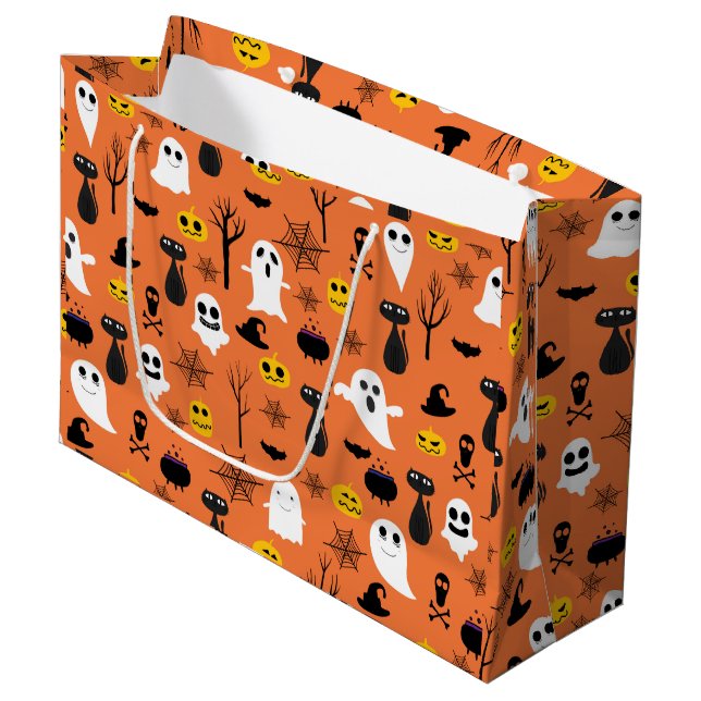Spooky Halloween symbols classic colours pattern Large Gift Bag (Front Angled)