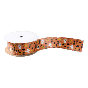 Spooky Halloween Symbols seamless pattern Satin Ribbon