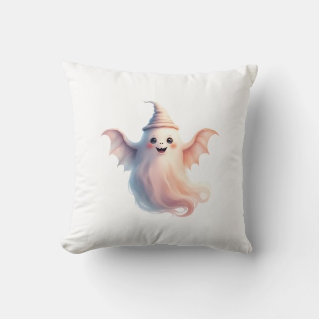 Spooky Halloween T-Shirt – Funny Ghost Throw Pillow (Front)
