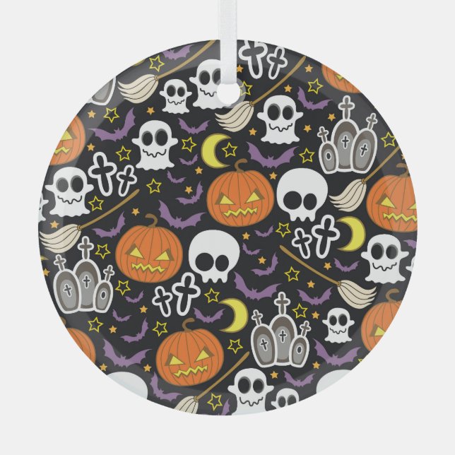 Spooky Halloween: Themed Background Design. Glass Ornament (Front)