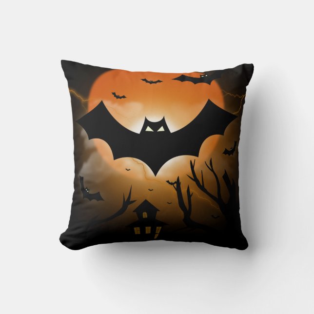 Spooky Halloween Throw Pillow Haunted House Gothic (Front)