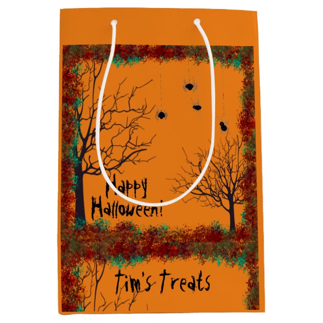 Spooky Halloween Trees Foliage Border Personalize Medium Gift Bag (Front)