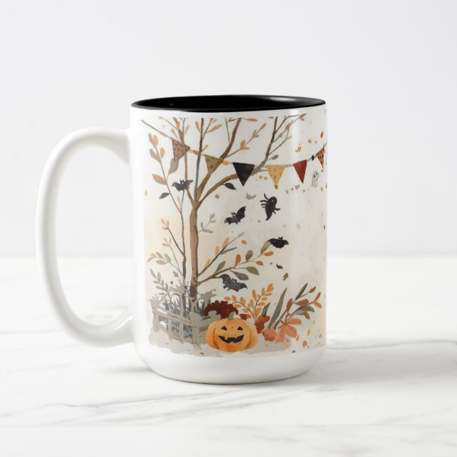 Spooky Halloween Two-Tone Mug - 15 oz Fall. (Left)