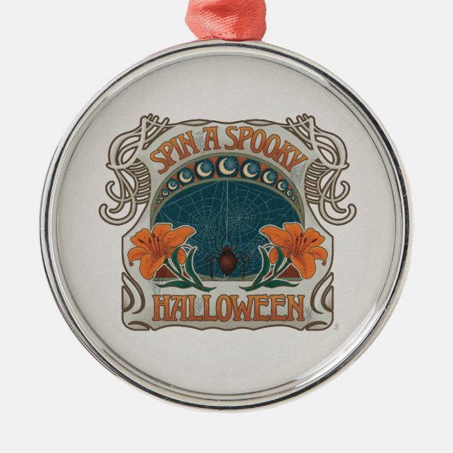 Spooky Halloween Victorian Gothic Style Metal Ornament (Front)