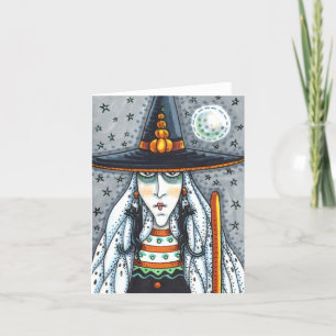 SPOOKY HALLOWEEN WITCH, BLACK CAT EARRINGS Blank Card
