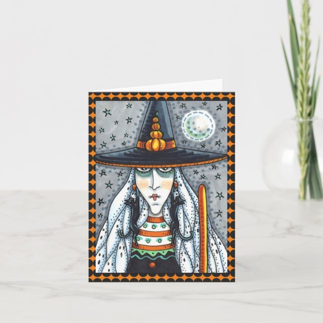 SPOOKY HALLOWEEN WITCH, BLACK CAT EARRINGS CARD (Front)