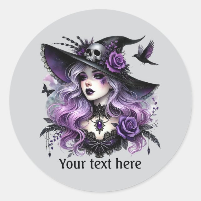 Spooky Halloween witch customizable  Classic Round Sticker (Front)