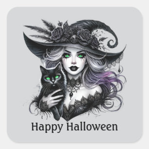 Spooky Halloween witch customizable Square Sticker