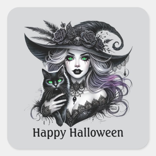 Spooky Halloween witch customizable Square Sticker (Front)