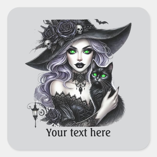 Spooky Halloween witch customizable Square Sticker (Front)