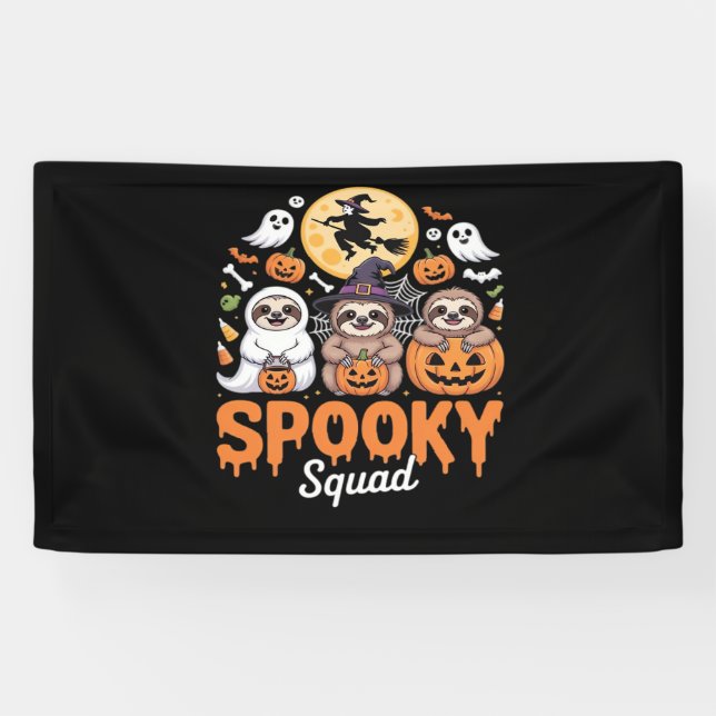 Spooky Halloween Witch Funny Horror Sloths Essenti Banner (Horizontal)