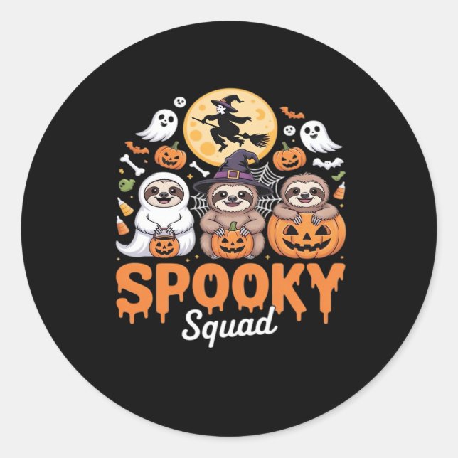 Spooky Halloween Witch Funny Horror Sloths Essenti Classic Round Sticker (Front)