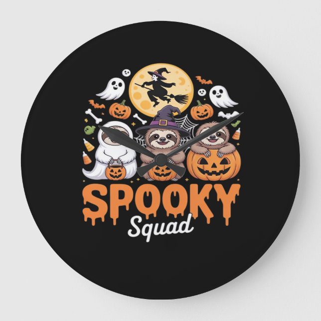 Spooky Halloween Witch Funny Horror Sloths Essenti Large Clock (Front)