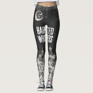 Spooky Halloween Witch, Haunted House, Moon & Bats Leggings