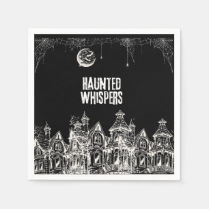 Spooky Halloween Witch, Haunted House, Moon & Bats Napkin