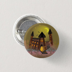 Spooky Halloween witch house and vampires castle 1 Inch Round Button