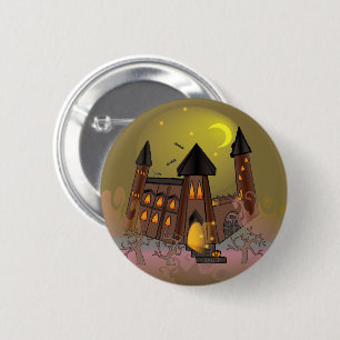 Spooky Halloween witch house and vampires castle 2 Inch Round Button