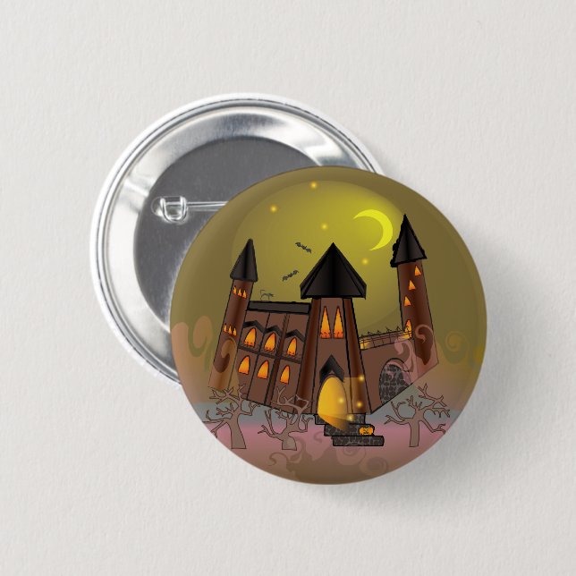 Spooky Halloween witch house and vampires castle  2 Inch Round Button (Front & Back)