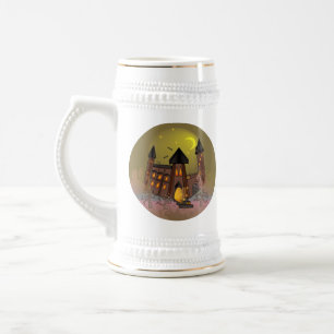 Spooky Halloween witch house and vampires castle Beer Stein