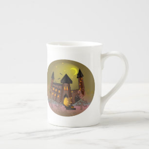 Spooky Halloween witch house and vampires castle  Bone China Mug