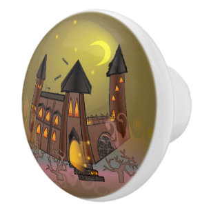 Spooky Halloween witch house and vampires castle  Ceramic Knob