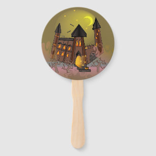 Spooky Halloween witch house and vampires castle Hand Fan