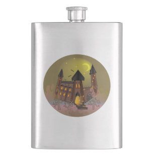 Spooky Halloween witch house and vampires castle  Hip Flask