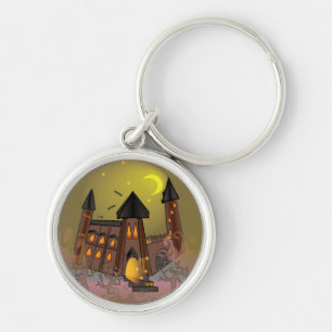 Spooky Halloween witch house and vampires castle  Keychain