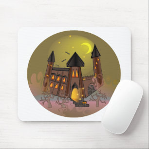Spooky Halloween witch house and vampires castle Mouse Pad
