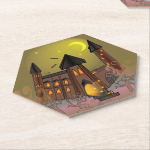 Spooky Halloween witch house and vampires castle Paper Coaster