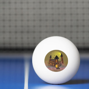 Spooky Halloween witch house and vampires castle Ping Pong Ball