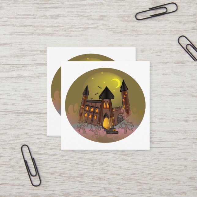 Spooky Halloween witch house and vampires castle  Square Business Card (Front/Back In Situ)