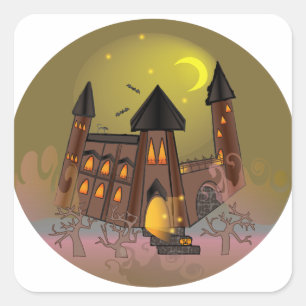 Spooky Halloween witch house and vampires castle Square Sticker