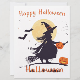Spooky Halloween Witch Silhouette with Jack-o'-Lan Letterhead