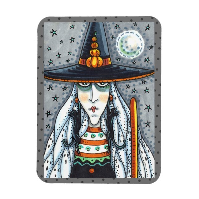 SPOOKY HALLOWEEN WITCH, WEARING BLACK CAT JEWELERY MAGNET (Vertical)