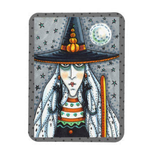 SPOOKY HALLOWEEN WITCH, WEARING BLACK CAT JEWELERY MAGNET