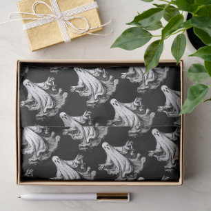 Spooky Halloween with black and white ghosts Tissue Paper