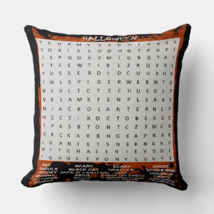 Spooky Halloween Word Search Throw Pillow