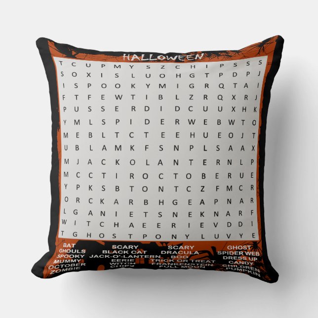Spooky Halloween Word Search  Throw Pillow (Front)