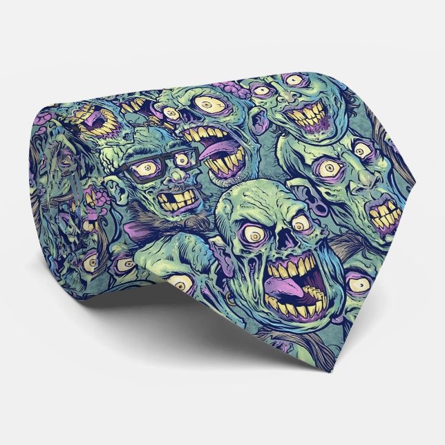 Spooky Halloween zombies tiled pattern Tie (Rolled)