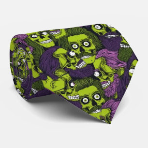 Spooky Halloween zombies tiled pattern Tie