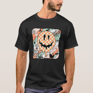 Spooky Happy Face Funny Halloween Retro Ghost Holi T-Shirt