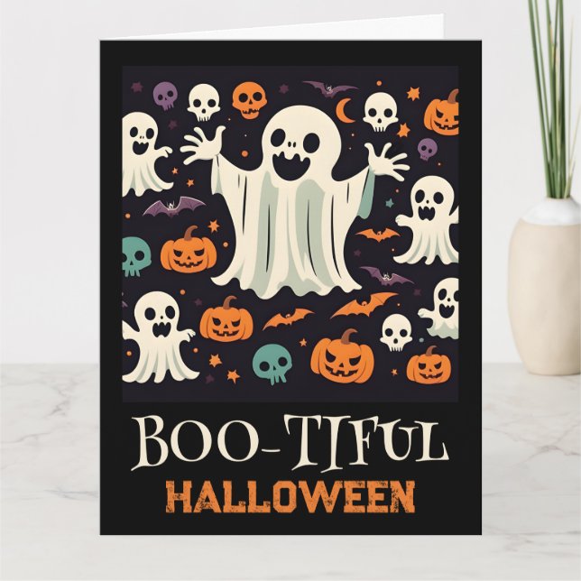 Spooky Happy Ghost Boo-tiful Halloween  Card (Front)