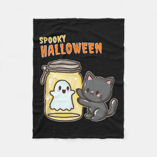 Spooky Happy Halloween Cat Fleece Blanket