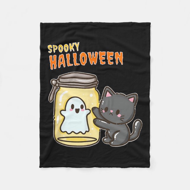 Spooky Happy Halloween Cat  Fleece Blanket (Front)