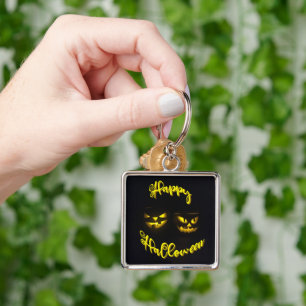 Spooky Happy Halloween creepy yellows pumpkin face Keychain
