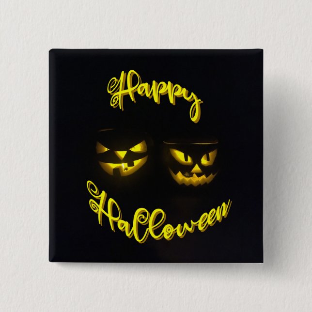 Spooky Happy Halloween eerie pumpkin face  2 Inch Square Button (Front)